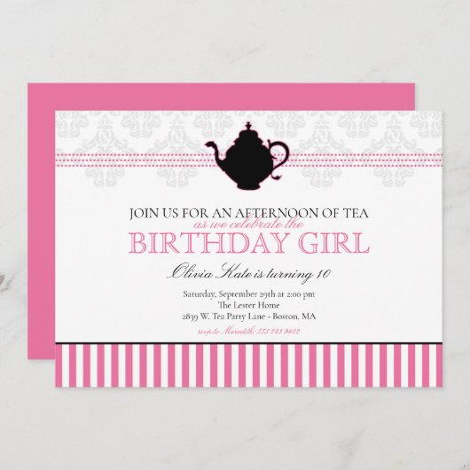 Invitation Soirée Tea Rose Anniversaire (Devant / Derrière)
