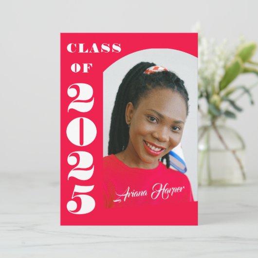 Invitation Soirée tendance chic Script rose (Debout devant)