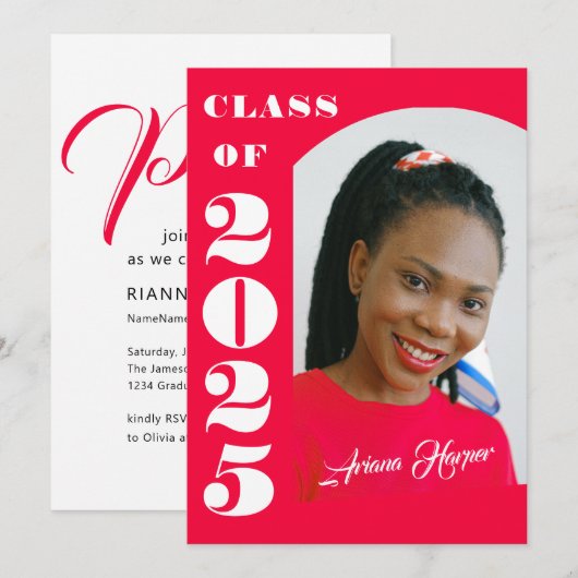 Invitation Soirée tendance chic Script rose (Devant / Derrière)