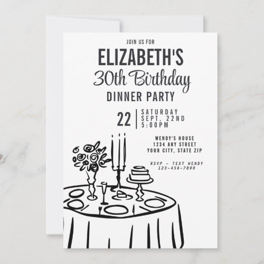 Invitation Soirée tendance Noir & Blanc 30e anniversaire (Devant)