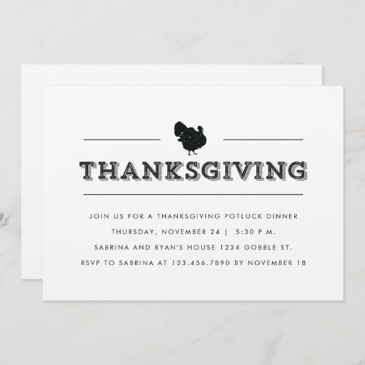 Invitation Soirée Thankesgiving Simple (Devant / Derrière)