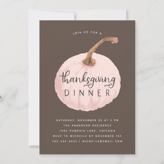 Invitation Soirée Thanksgiving Citrouille rose (Devant)
