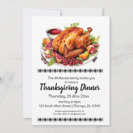 Invitation Soirée Thanksgiving Élégante (Devant)