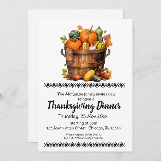 Invitation Soirée Thanksgiving Élégante (Devant / Derrière)