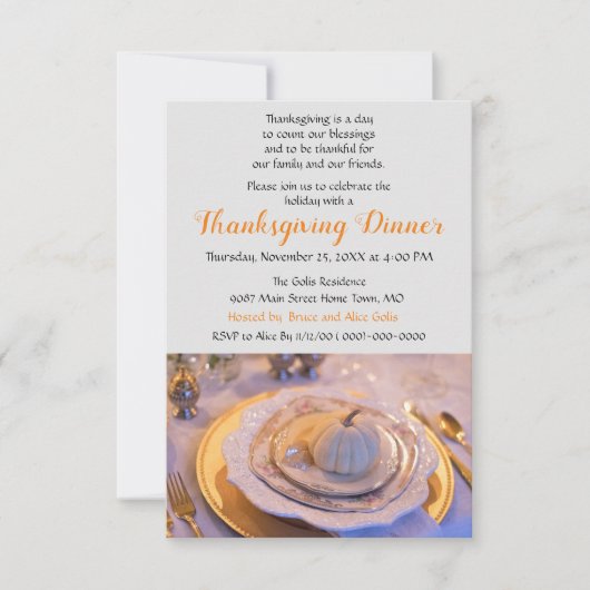 Invitation Soirée Thanksgiving Élégante (Devant)