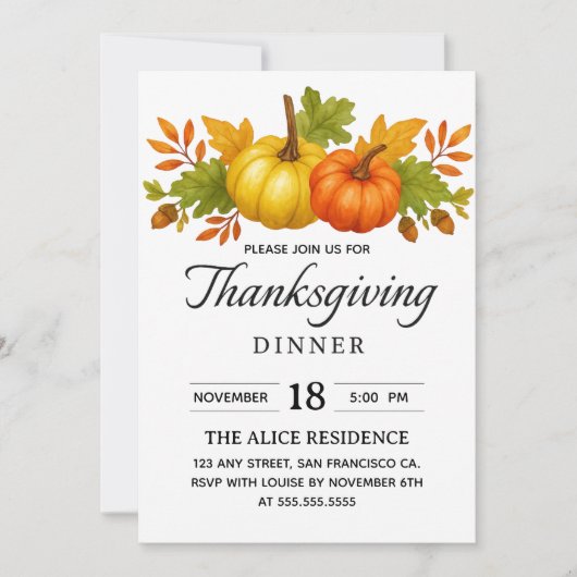 Invitation Soirée Thanksgiving | Festive Automne (Devant)