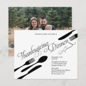 Invitation Soirée Thanksgiving noir et blanc classique (Devant / Derrière)