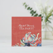 Invitation Soirée thé à la Fête des mariées rouge florale (Debout devant)