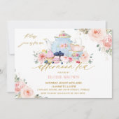 Invitation Soirée thé à la florale rose-bleu élégant (Devant)