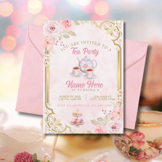 Invitation Soirée thé rose fête d'anniversaire