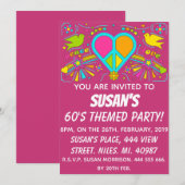 Invitation Soirée Thème Années 60 - Paix et Amour. (Devant / Derrière)