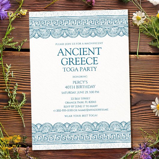 Invitation Soirée toge de la Grèce antique bleue