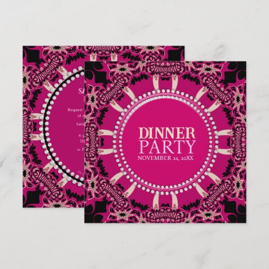 Invitation Soirée Tribale Moderne Rose Noir (Devant / Derrière)