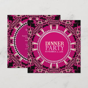 Invitation Soirée Tribale Moderne Rose Noir