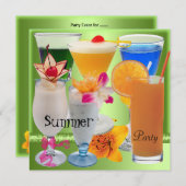 Invitation Soirée Tropical Lime Green Cocktail Boissons (Devant / Derrière)