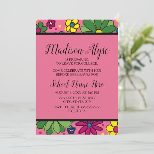 Invitation Soirée Trunk Rose Jaune Vert Floral (Debout devant)