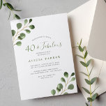 Invitation Soirée verte à l'eucalyptus, 40e anniversaire<br><div class="desc">Simple minimaliste moderne aquarelle eucalyptus feuillage feuilles Quarante et Fabuleux invitation de fête de quarantième anniversaire.</div>