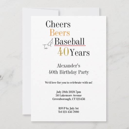 Invitation Soirées de baseball et bières 40ème anniversaire (Devant)