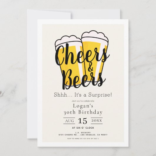 Invitation Soirées et bières Surprise fête d'anniversaire (Devant)