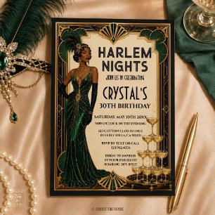 Invitation Soirées Harlem Roaring 20s Art Déco vert émeraude