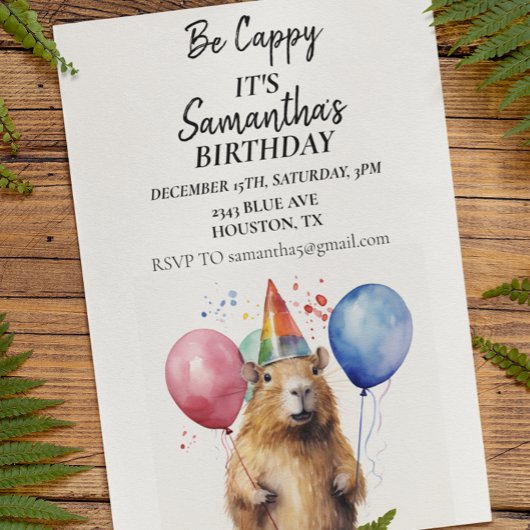 Invitation Sois Cappy Capybara fête d'anniversaire