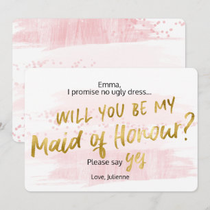 Invitation Sois ma demoiselle d'honneur Blush Gold Aquarelle