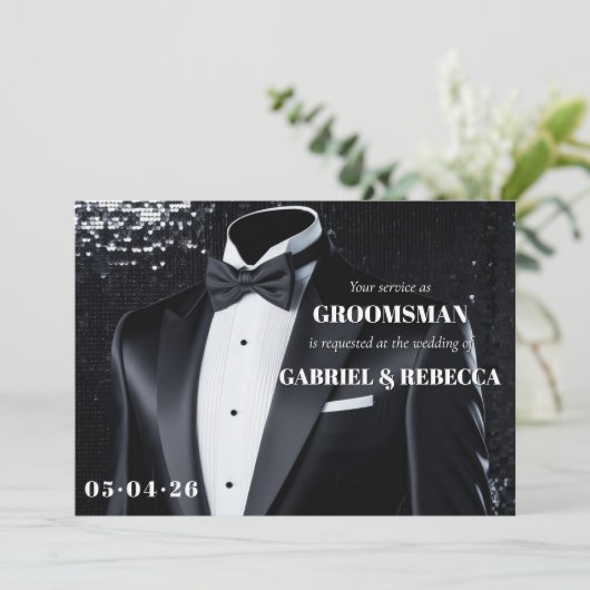 Invitation Sois mon témoin de mariage description cravate noi (Debout devant)