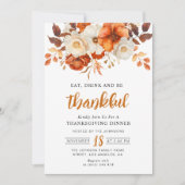 Invitation Sois reconnaissante fleurie Thanksgiving dîner (Devant)