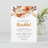 Invitation Sois reconnaissante fleurie Thanksgiving dîner (Debout devant)