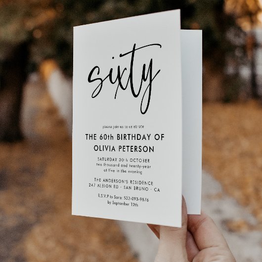 Invitation Soixante | 60e Anniversaire Noir & Blanc Plié