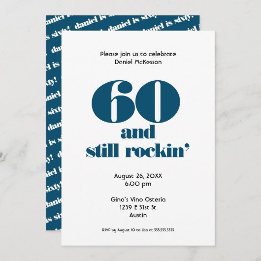 Invitation Soixante Anniversaire 60 et toujours Rockin' | Par (Devant / Derrière)