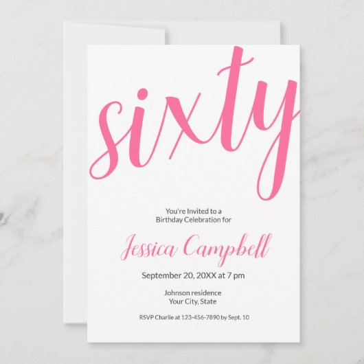 Invitation Soixante ans et Fabuleux Écriture Rose 60e Anniver (Devant)