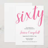Invitation Soixante ans et Fabuleux Écriture Rose 60e Anniver (Devant / Derrière)