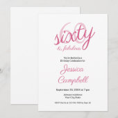 Invitation Soixante ans et Fabuleux Écriture Rose 60e Anniver (Devant / Derrière)