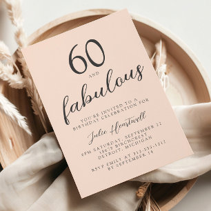 Invitation Soixante ans et Fabuleux Rose Pâle Fête d'annivers