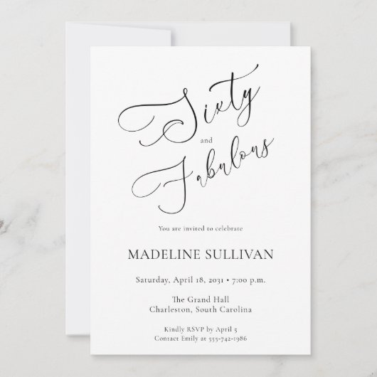 Invitation Soixante ans et Fabuleux Script Fête d'anniversair (Devant)