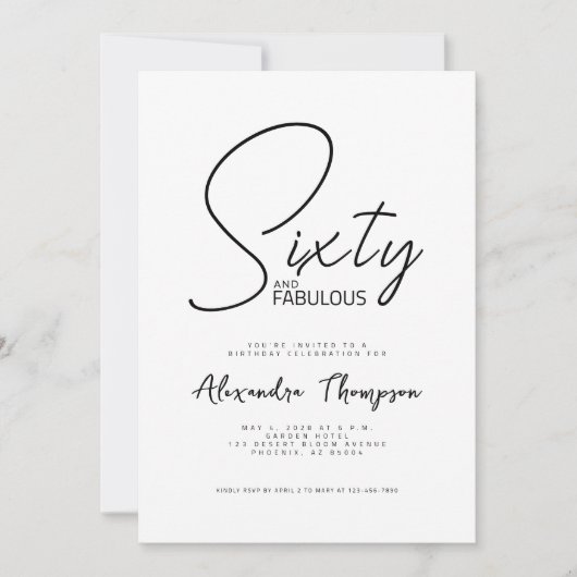 Invitation Soixante ans et Fabuleux Script Fête d'anniversair (Devant)