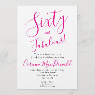 Invitation Soixante ans et Fabuleux Texte Rose pour une fête