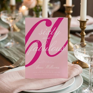 Invitation Soixante ans et Fabuleux Texte Rose pour une fête