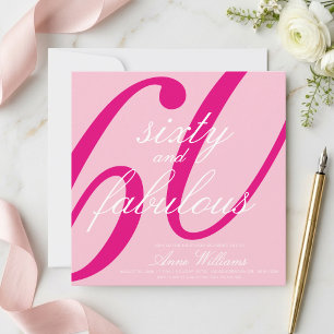 Invitation Soixante ans et Fabuleux Texte Rose pour une fête