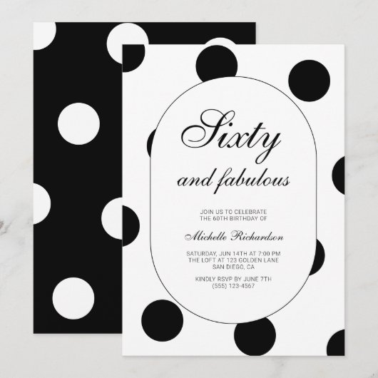 Invitation Soixante ans Fabulueux Anniversaire Thème Points (Devant / Derrière)
