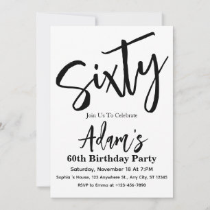 Invitation Soixante ans, fête d'anniversaire moderne noir et