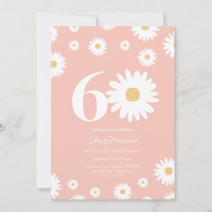 Invitation Soixante Ans Fleur Rétro Motif Anniversaire
