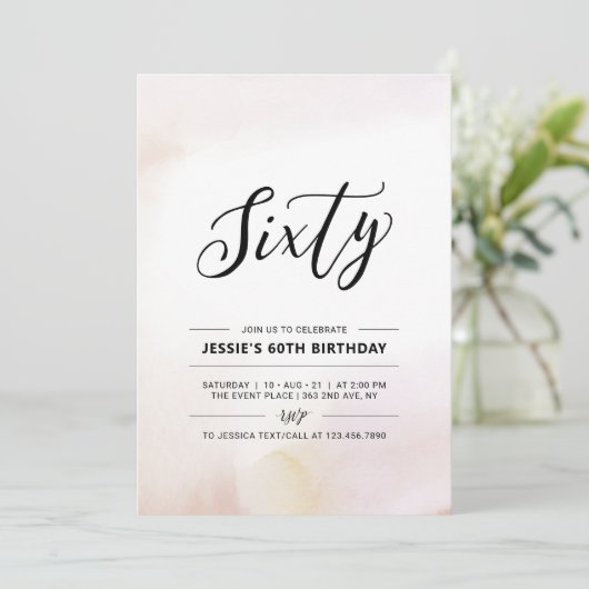 Invitation Soixante | Aquarelle minimale de 60e anniversaire (Debout devant)