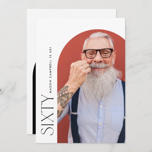 Invitation soixante arch photo 60e fête d'anniversaire simple (Devant / Derrière)