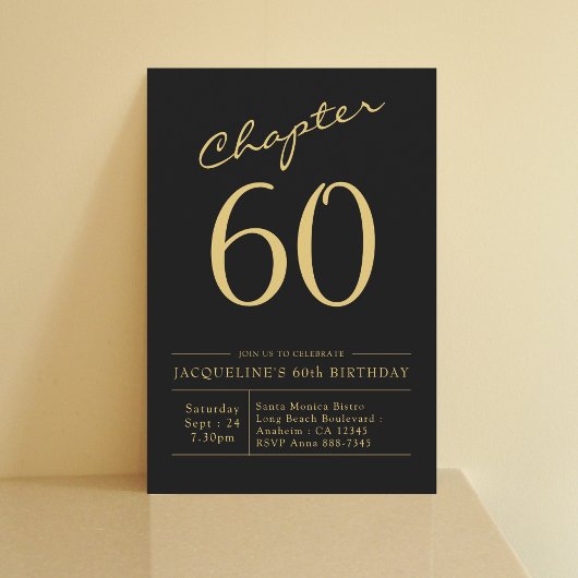 Invitation Soixante Black Gold 60e fête d'anniversaire