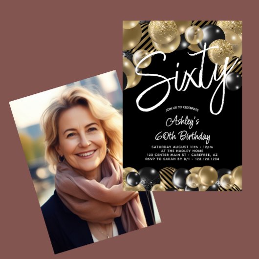 Invitation Soixante Black Gold 60e photo Anniversaire