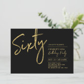 Invitation Soixante | Black & Gold Modern 60th Birthday Party (Debout devant)