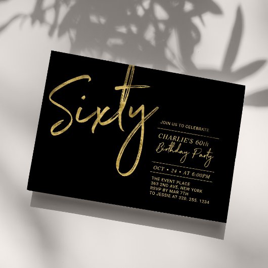 Invitation Soixante | Black & Gold Modern 60th Birthday Party