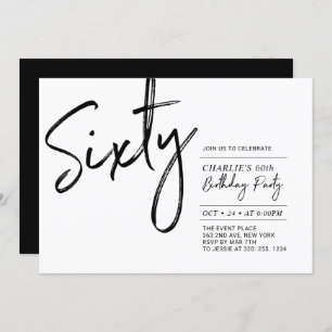 Invitation Soixante   Black & White Modern 60th Birthday Part